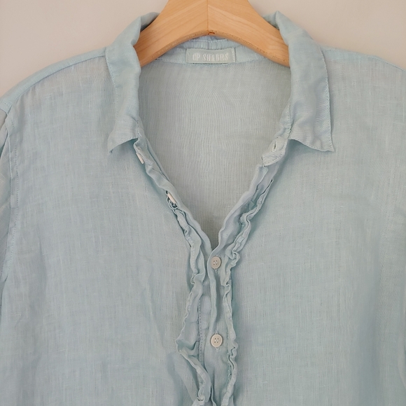 CP Shades Linen Ruffle Shirt Long Sleeve Size Medium - Picture 8 of 15